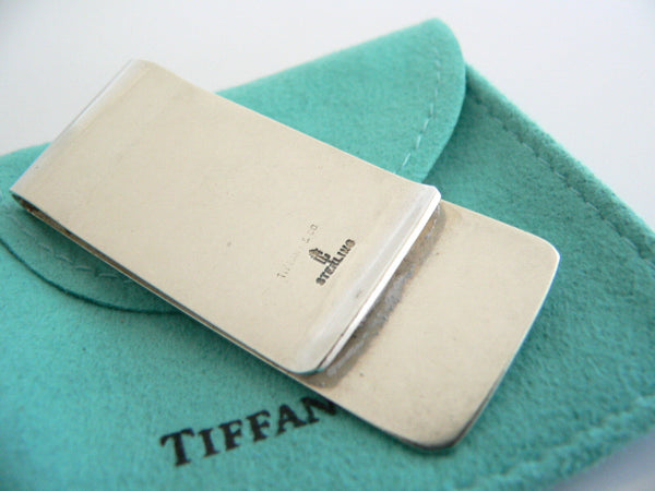 Tiffany & Co Silver Textured Money Clip Holder Rare Gift Pouch Engravable Love