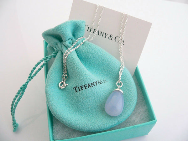 Tiffany & Co Silver Picasso 20 Carat Blue Chalcedony Necklace Pendant 18 In Gift