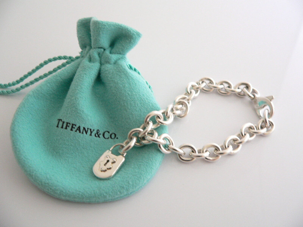 Tiffany & Co Silver Padlock Key Locks Bracelet Bangle Charm Pendant Gift Pouch