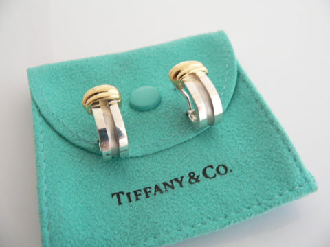 Tiffany & Co Silver 18K Gold Atlas Loop Earrings Pierced 18K Gold Post Gift Love