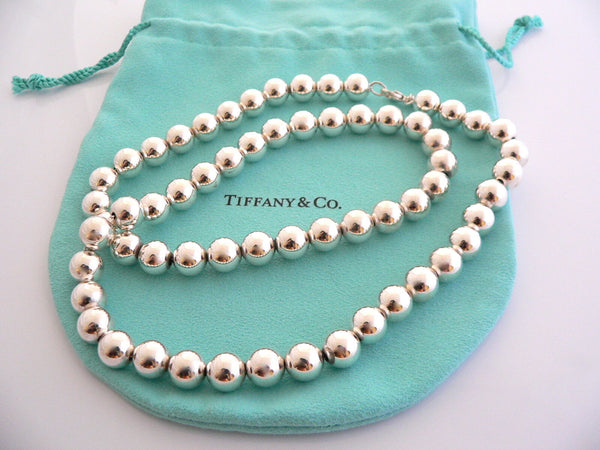 Tiffany & Co Silver 10 MM Ball Bead Necklace 30 In Chain Rare Gift Pouch Love