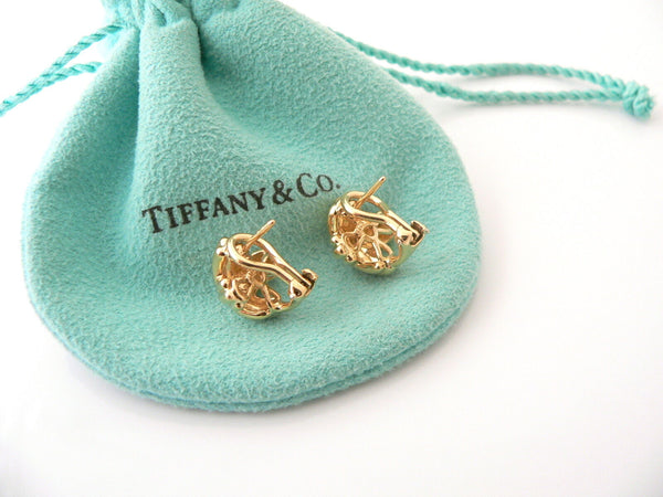 Tiffany & Co 18K Gold Signature X Earrings Studs Omega Backs Gift Pouch Box Love