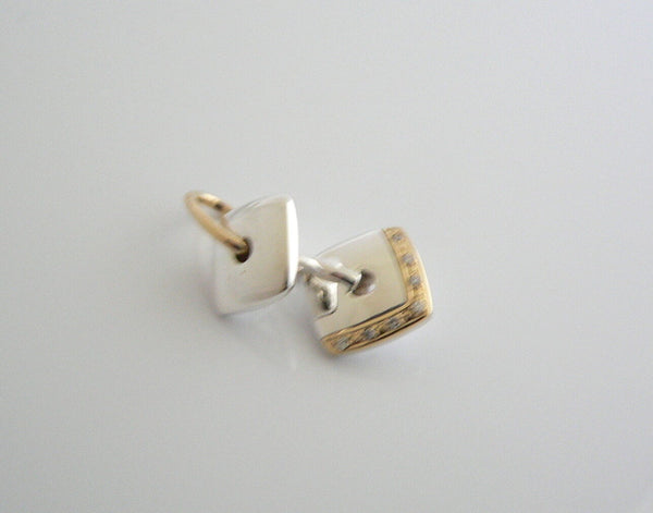 Lorenzo Silver 18K Gold Diamonds Square Dangle Charm Pendant Enhancer Jewelry