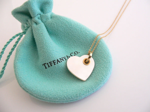 Tiffany & Co 18K Gold Mother of Pearl Heart Necklace Pendant Charm Gift Love