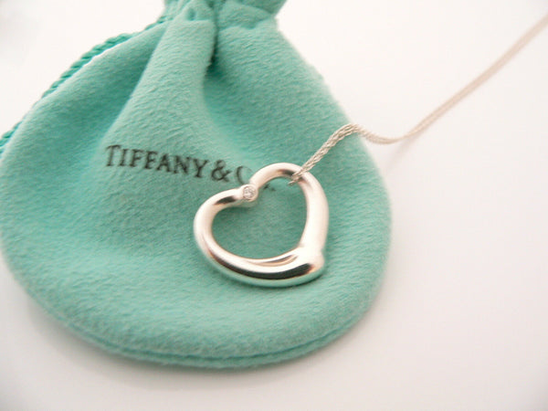 Tiffany & Co  Peretti Diamond Open Heart Necklace Pendant Charm Gift Love Pouch