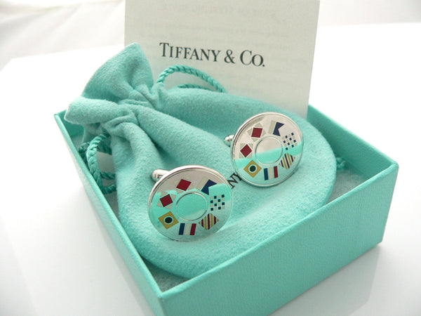 Tiffany & Co Silver Enamel Nautical Flags Cuff Link Cufflink Love Gift Sea Boat