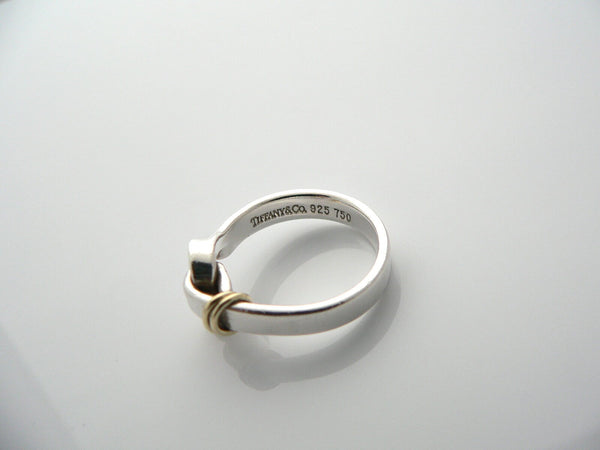 Tiffany & Co Silver 18K Gold Hook & Eye Ring Band Sz 4.5 Love Gift Rare