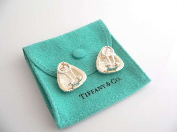 Tiffany & Co Silver Crocodile Triangle Textured Wide Hoops Earrings Studs Gift