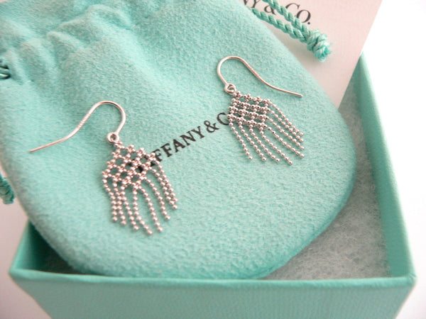 Tiffany & Co 18K Gold Fringe Flower Bead Dangling Dangle Earrings Gift Pouch Box