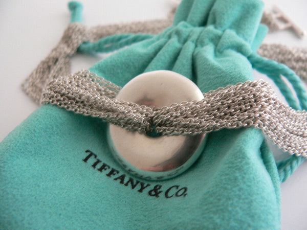 Tiffany & Co Silver Circle Mesh Necklace Pendant Chaim Link Chain Gift Pouch