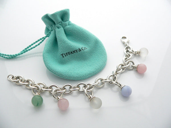 Tiffany & Co Gemstone Bracelet Dangle Charm Bangle Silver Gift Love Pouch Art