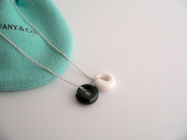 Tiffany & Co Silver Black Jade White Chalcedony Eternal Circle Necklace Gift