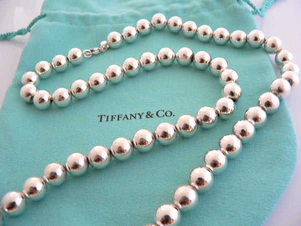 Tiffany & Co Silver 10 MM Ball Bead Necklace 30 In Chain Rare Gift Pouch Love