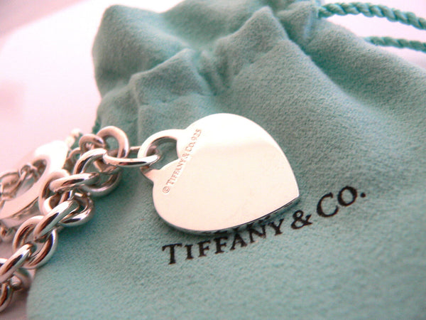 Tiffany & Co Silver Heart Toggle Charm Bracelet Bangle 8 Inch Chain Gift Pouch