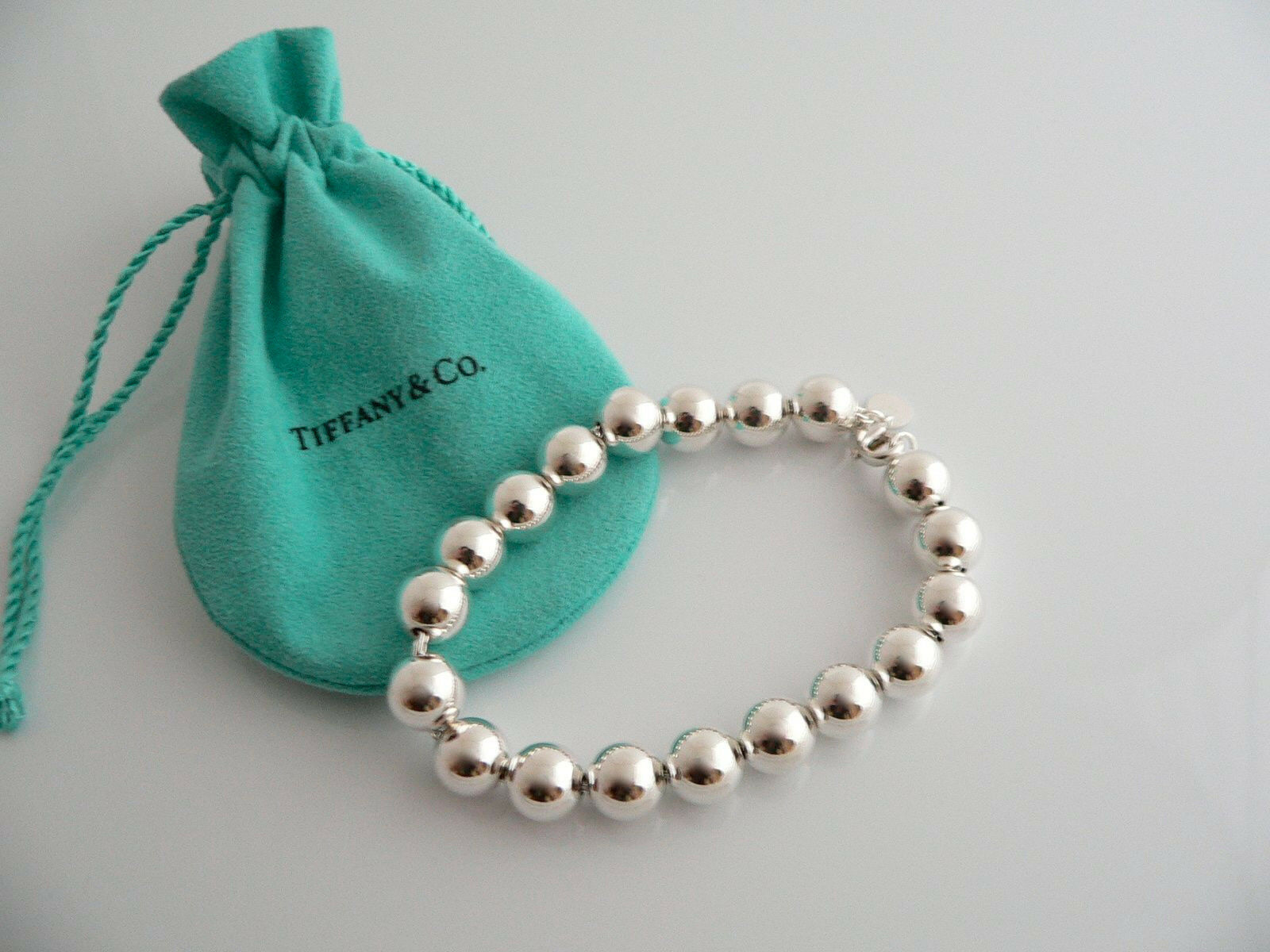 Tiffany & Co Silver Ball Bead Bracelet Bangle 8 Inch Longer Length Gift Pouch