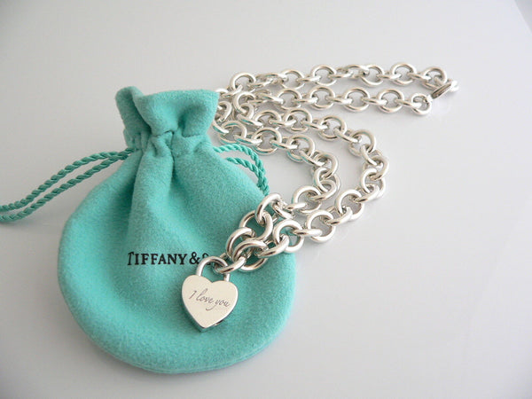 Tiffany & Co Silver I Love You Heart Padlock Lock Necklace Pendant Charm Gift