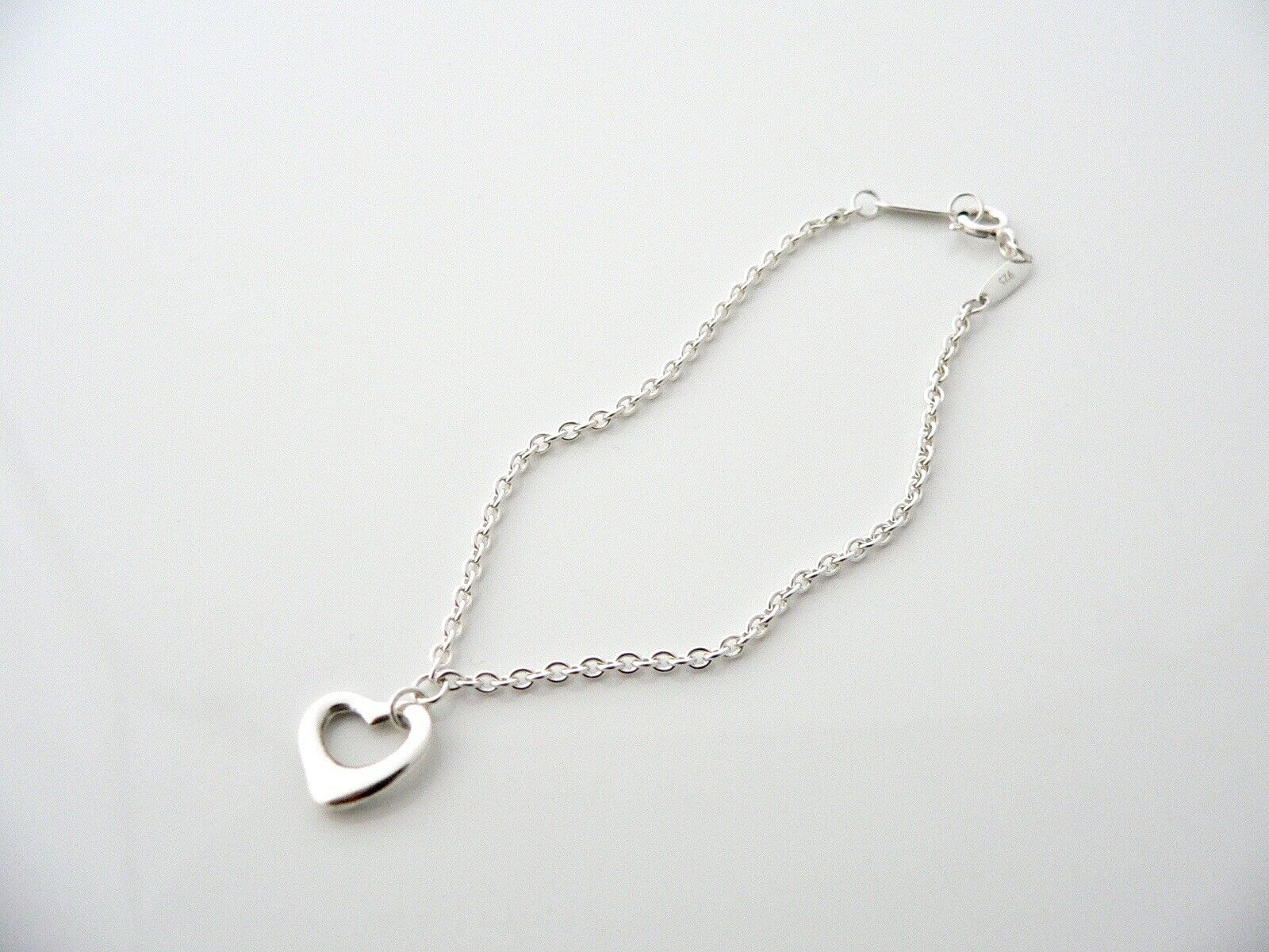 Tiffany Co Silver Open Heart Bracelet Bangle 6.75 In Chain Gift Love Child Kid
