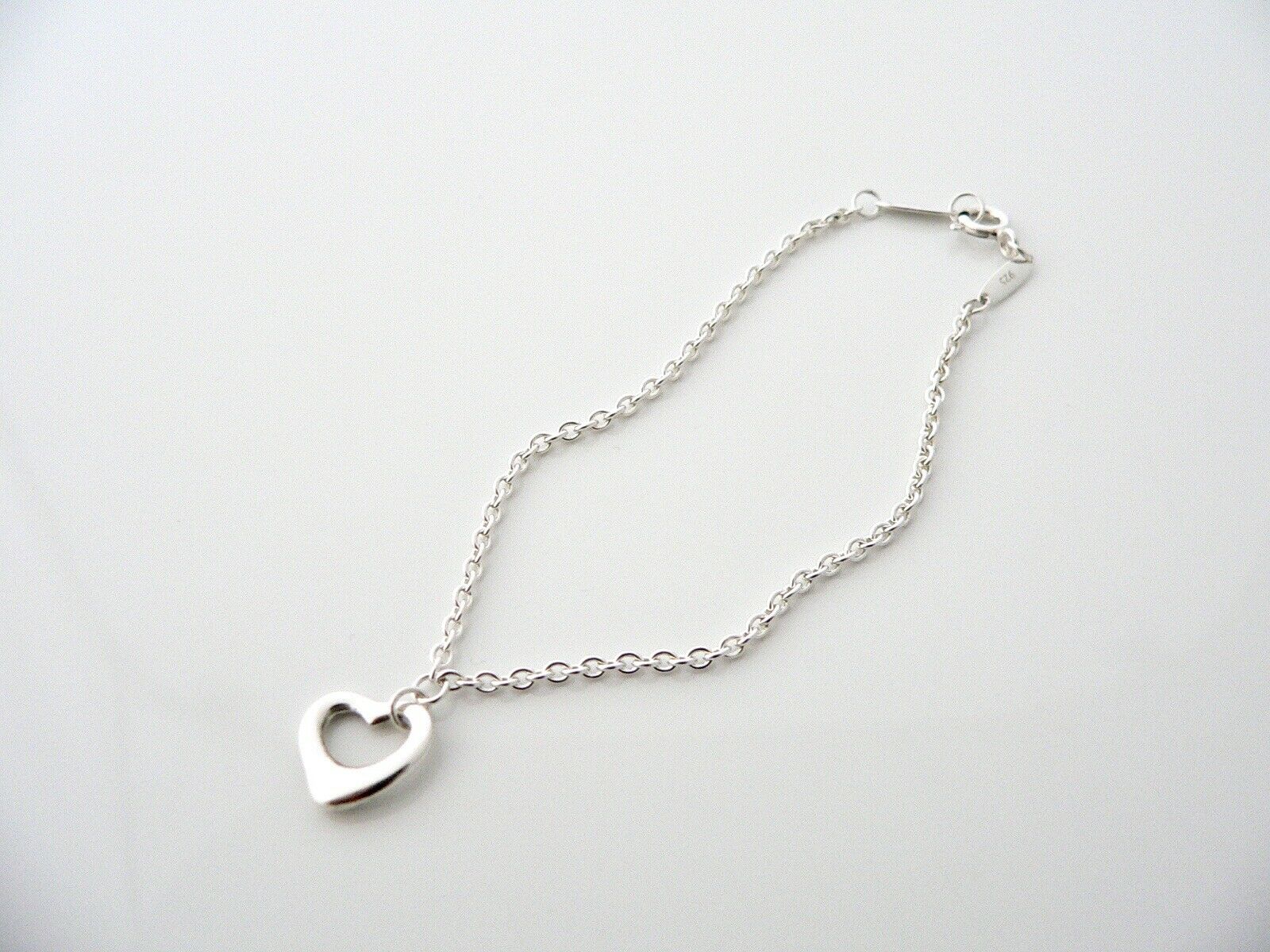 Tiffany & Co Silver Open Heart Bracelet Bangle 6.75 In Chain Gift Love Child Kid