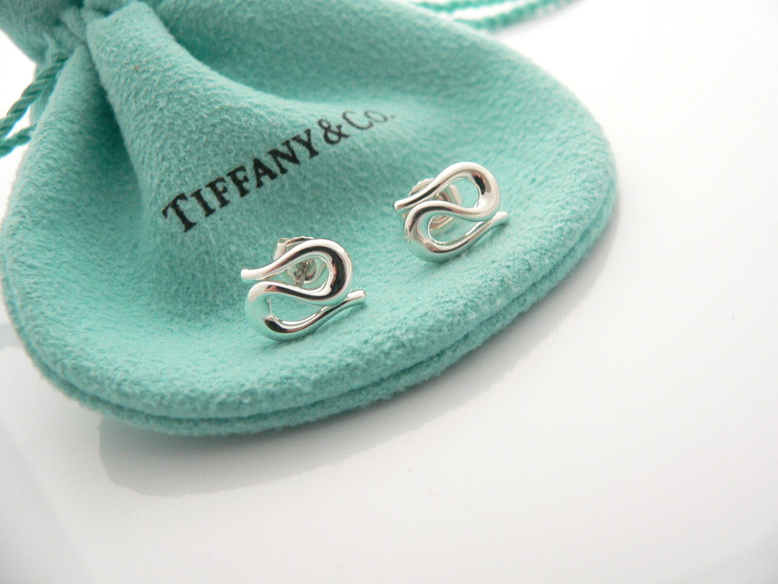 Tiffany & Co Silver Open Wave Earrings Studs Sea Lover Gift Pouch Peretti