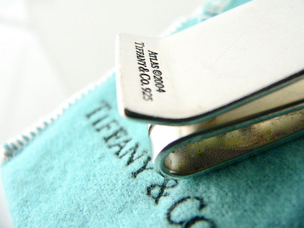 Tiffany & Co Silver Atlas Roman Numeral Double Sides Money Clip Gift Pouch Love