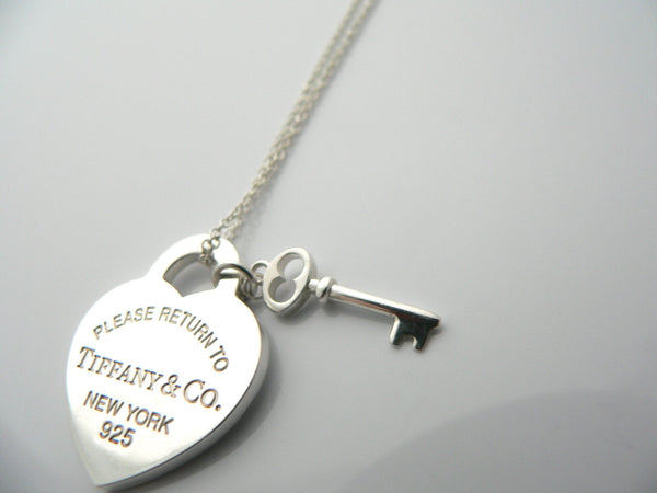 Tiffany Co Silver Return to Tiffany Heart Key Necklace Pendant Charm Gift Love