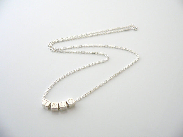 Tiffany & Co Silver ERA T & Co Cube Necklace Pendant Charm 18 Inch Chain Mint