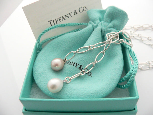 Tiffany & Co Pearl Necklace Tassel Oval Link Wrap Chain Charm Love Gift Pouch