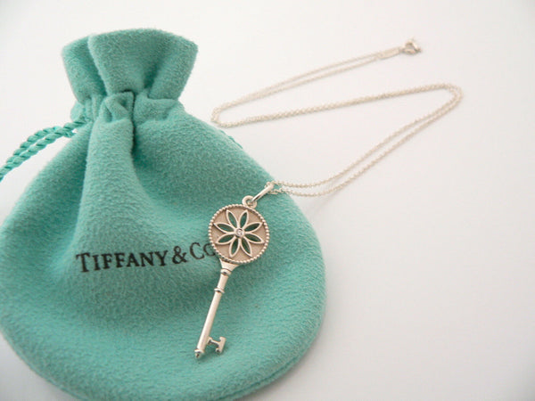 Tiffany Co Diamond Flower Necklace Nature Daisy Key Pendant Chain Gift Pouch Art