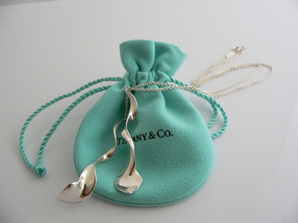 Tiffany & Co Gehry Double Orchid Necklace Dangle Chain Charm Silver Gift Pouch