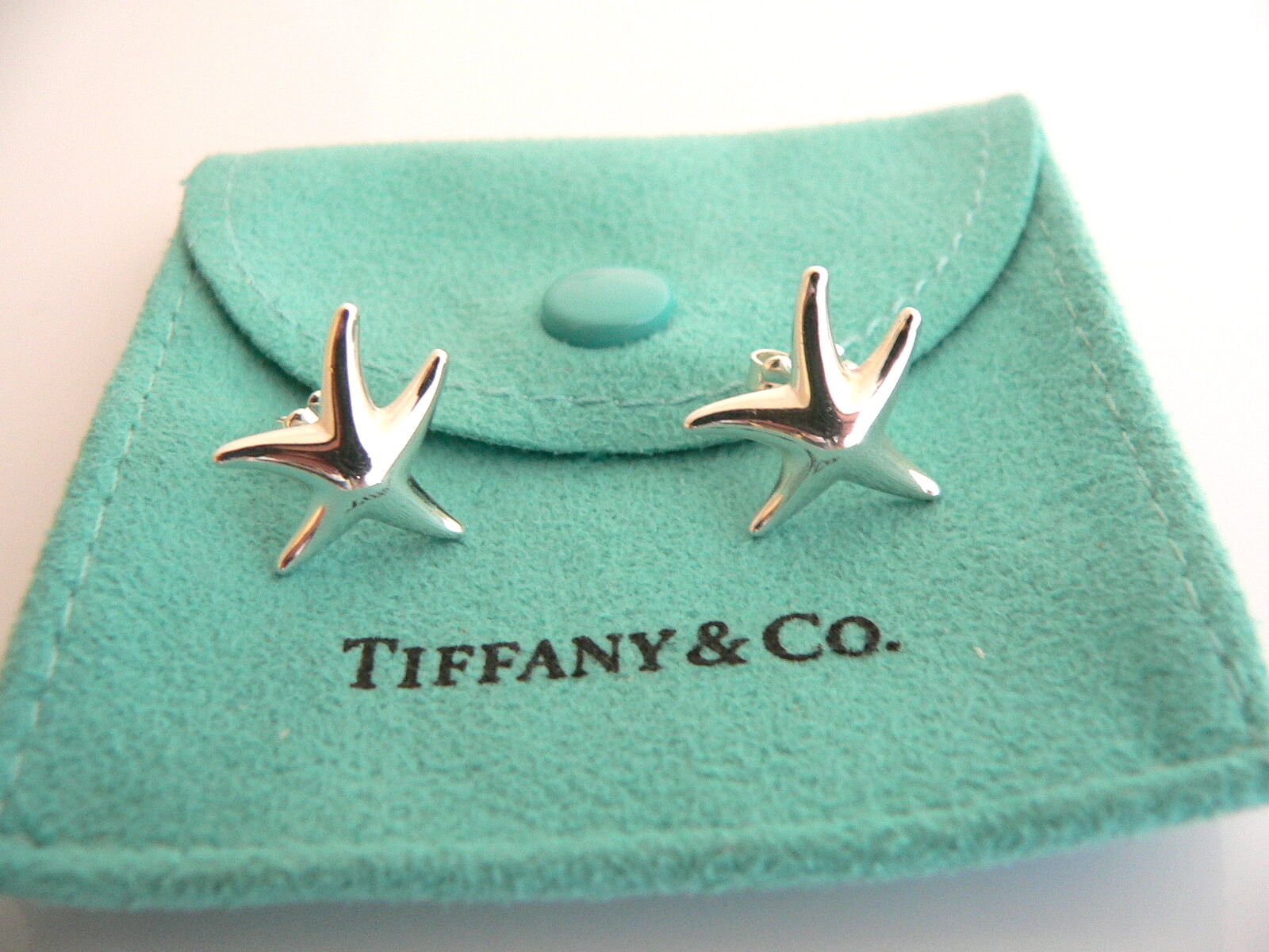Tiffany & Co Peretti Silver Starfish Star Fish Earrings Studs Gift Pouch Love