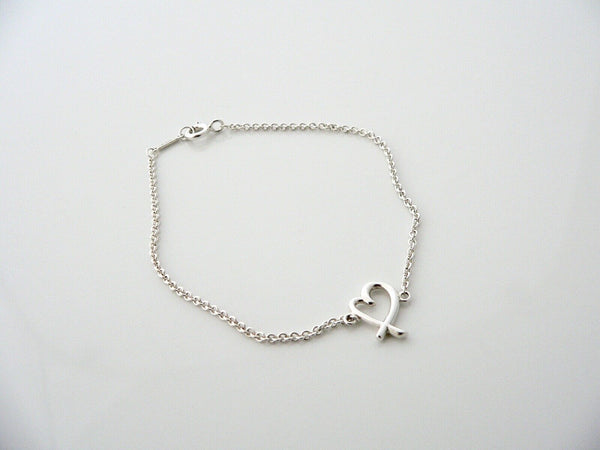Tiffany & Co Silver Loving Heart Bracelet Bangle 6.75 In Chain Gift Love Child