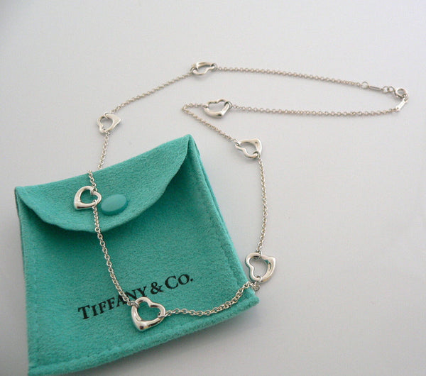 Tiffany & Co Silver Peretti 7 Open Heart Necklace Pendant Charm Chain Gift Pouch