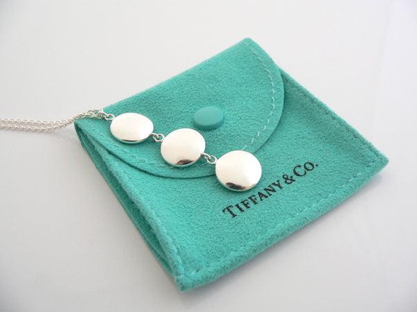 Tiffany Co Silver Triple Disc Circle Drop Dangle Dangling Necklace Gift Pouch