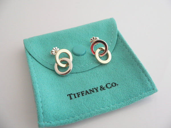 Tiffany & Co Silver 18K Gold Circles Dangling Dangle Earrings Gift Pouch Love