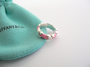 Tiffany & Co Pink Enamel Signature X Ring Band Sz 4.5 Pendant Silver Gift Love