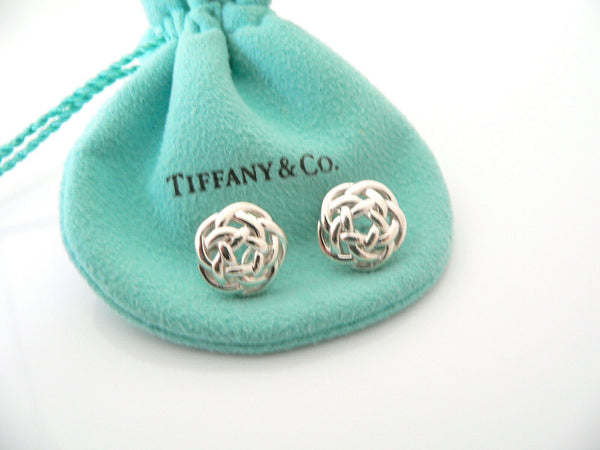 Tiffany & Co Silver Flower Weave Knot Earrings Studs Rare Excellent Gift Pouch