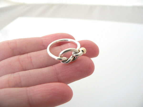Tiffany & Co Silver 18K Gold Love Knot Ring Band Sz 5.75 Gift love Statement
