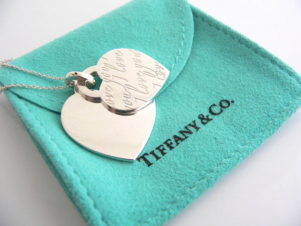 Tiffany & Co Heart I Love You Necklace Silver Double Pendant Charm Chain Gift