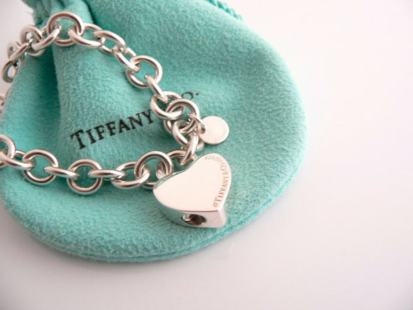 Tiffany & Co Silver Blue Enamel Heart Padlock Charm Bracelet Gift Pouch Love