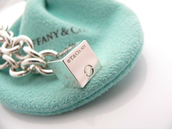 Tiffany & Co Silver 1837 Cube Box Charm Pendant Bracelet Bangle Gift Pouch