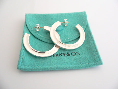 Tiffany & Co 1837 Hoop Earrings Silver Circle Round Gift Pouch Love Flat