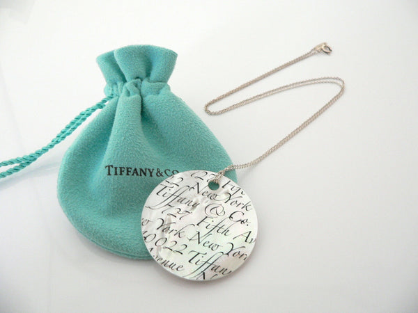 Tiffany Co Silver Mother of Pearl Large Notes Necklace Pendant 19 In Chain Pouch
