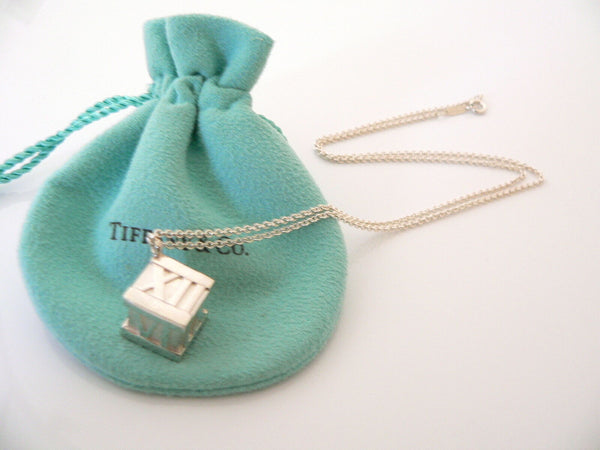 Tiffany & Co Atlas Cube Necklace Large Pendant Charm 18 In Chain Gift Pouch Cool