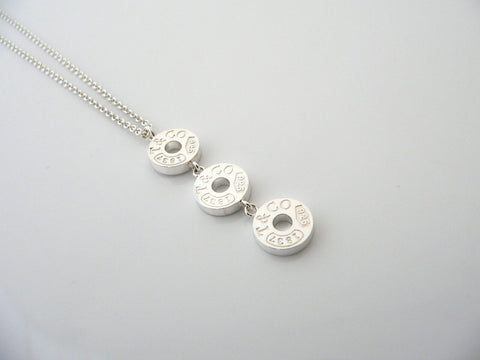 Tiffany Co Silver 1837 Triple Drop Circle Dangle Dangling Pendant Necklace Gift