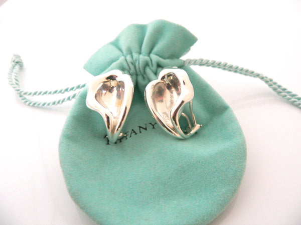 Tiffany & Co Silver Peretti Nature Flower Calla Lily Clip On Earrings Gift Pouch