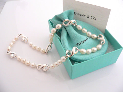 Tiffany & Co Pearl Necklace Strand Infinity Charm Pendant Chain Love Gift Pouch