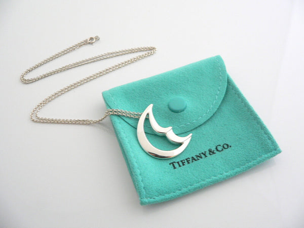 Tiffany & Co Silver Picasso Moon Necklace Pendant Charm 24 Inch Chain Gift Pouch