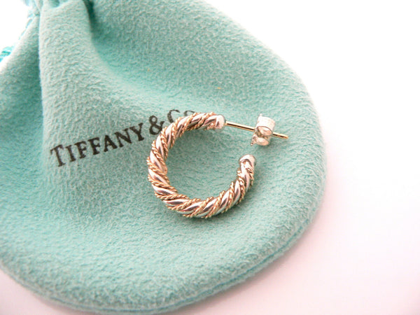 Tiffany & Co 18K Gold Silver Rope Hoops Earrings 18K Posts Gift Twisted Cable
