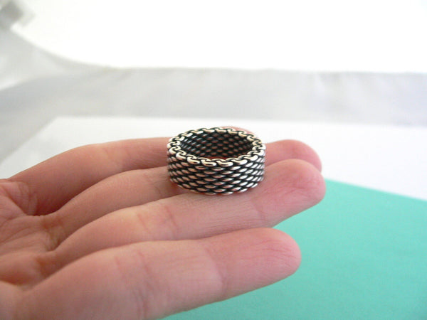 Tiffany & Co Silver Oxidized Mesh Stacking Ring Band Sz 5 Love Gift