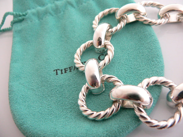 Tiffany & Co Silver Large Cable Rope Link Bracelet Bangle Gift Pouch Statement